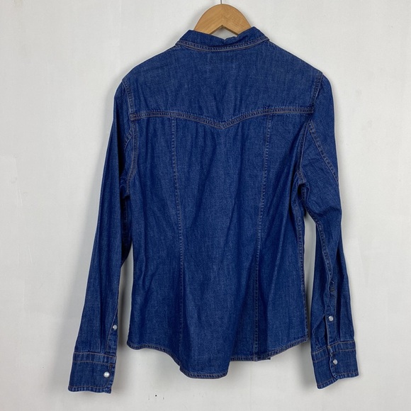 J.Crew 10 Denim Shirt Dark Rinse Pearl Snap Buttons Slim Western - Picture 14 of 14